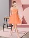 Pretty Mini Length Zipper Prom Gown Orange Red for Prom and Party with Beading and Hand Made Flower