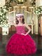 Sleeveless Organza Floor Length Lace Up Pageant Dress in Fuchsia with Beading and Ruffles