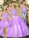 Pretty Lilac Lace Up Straps Beading and Ruffles 15th Birthday Dress Organza Sleeveless