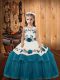 Cute Straps Sleeveless Little Girl Pageant Gowns Floor Length Embroidery and Ruffled Layers Teal Organza