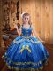 Trendy Blue Lace Up Kids Formal Wear Beading and Embroidery Sleeveless Floor Length