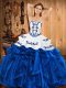 Fantastic Strapless Sleeveless Lace Up 15th Birthday Dress Blue Satin and Organza
