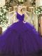 Edgy Floor Length Purple Vestidos de Quinceanera Organza Sleeveless Beading and Lace and Ruffles