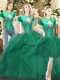 Edgy Dark Green Ball Gowns Beading and Ruffles Quinceanera Gowns Lace Up Tulle Sleeveless Floor Length