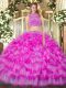 Lilac Sleeveless Tulle Backless Sweet 16 Quinceanera Dress for Military Ball and Sweet 16 and Quinceanera