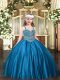 Floor Length Ball Gowns Sleeveless Blue Little Girls Pageant Gowns Lace Up