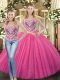 Graceful Sweetheart Sleeveless Lace Up Quinceanera Gown Hot Pink Tulle