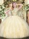 Scoop Sleeveless Quinceanera Gowns Floor Length Lace and Ruffles Light Yellow Organza