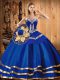 Cheap Sleeveless Satin and Tulle Floor Length Lace Up Quinceanera Gown in Blue with Embroidery