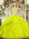 Yellow Green Ball Gown Prom Dress Military Ball and Sweet 16 and Quinceanera with Beading and Ruffles High-neck Sleeveless Backless