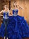 Royal Blue Organza Lace Up Sweetheart Sleeveless Floor Length Quinceanera Dresses Embroidery and Ruffles