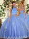 Decent Beading and Appliques 15 Quinceanera Dress Baby Blue Backless Sleeveless Floor Length