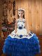 Blue Organza Lace Up Little Girls Pageant Dress Wholesale Sleeveless Floor Length Embroidery and Ruffles