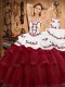 Tulle Strapless Sleeveless Sweep Train Lace Up Embroidery and Ruffled Layers Sweet 16 Dresses in Wine Red