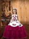 Tulle Straps Sleeveless Lace Up Embroidery Little Girls Pageant Dress in Fuchsia
