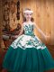 Stunning Teal Straps Lace Up Embroidery Girls Pageant Dresses Sleeveless