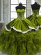 Luxury Olive Green Ball Gowns Beading and Ruffles Quinceanera Dress Lace Up Organza Sleeveless Floor Length