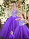 Purple Ball Gowns Tulle Sweetheart Sleeveless Beading Floor Length Lace Up 15th Birthday Dress
