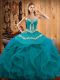 Teal and Turquoise Sweetheart Lace Up Embroidery and Ruffles Vestidos de Quinceanera Sleeveless