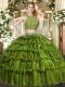 Olive Green Zipper Vestidos de Quinceanera Beading and Ruffled Layers Sleeveless Floor Length