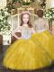 Gold Zipper Scoop Beading and Ruffles Kids Pageant Dress Tulle Sleeveless