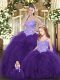 Chic Eggplant Purple Sleeveless Tulle Lace Up Sweet 16 Quinceanera Dress for Military Ball and Sweet 16 and Quinceanera
