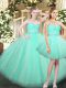 Ruching Ball Gown Prom Dress Aqua Blue Lace Up Sleeveless Floor Length