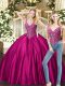 Fantastic Beading 15th Birthday Dress Fuchsia Lace Up Sleeveless Floor Length