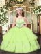 Fantastic Beading and Ruffled Layers Little Girl Pageant Dress Yellow Green Lace Up Sleeveless Floor Length