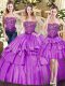 Elegant Tulle Strapless Sleeveless Lace Up Beading and Ruffled Layers Ball Gown Prom Dress in Eggplant Purple