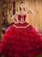 Best Wine Red Sleeveless Floor Length Embroidery and Ruffled Layers Lace Up Quinceanera Dress