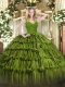 Exquisite Floor Length Ball Gowns Sleeveless Olive Green Quinceanera Gowns Zipper
