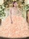 Peach Ball Gowns Bateau Sleeveless Tulle Floor Length Zipper Beading and Ruffles Sweet 16 Dresses