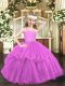 Hot Sale Beading and Lace Kids Pageant Dress Lilac Zipper Sleeveless Floor Length
