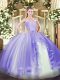 Captivating Sweetheart Sleeveless Ball Gown Prom Dress Floor Length Ruffles Lavender Tulle
