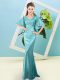 New Style Aqua Blue Half Sleeves Sequined Zipper Homecoming Dress for Prom and Party