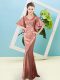 Rust Red Zipper Homecoming Dress Sequins Half Sleeves Floor Length