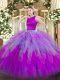 Fine Sleeveless Organza Floor Length Clasp Handle 15th Birthday Dress in Multi-color with Ruffles