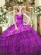 Purple Side Zipper Scoop Beading and Embroidery 15 Quinceanera Dress Organza Sleeveless