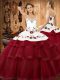 Sumptuous Wine Red Sleeveless Embroidery and Ruffled Layers Lace Up 15th Birthday Dress