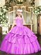Low Price Floor Length Lace Up Little Girl Pageant Dress Lilac for Party and Quinceanera with Beading and Ruffled Layers