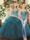Teal Sweetheart Lace Up Beading and Ruffles Quinceanera Gowns Sleeveless