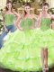 Yellow Green Sweet 16 Quinceanera Dress Military Ball and Sweet 16 and Quinceanera with Ruffled Layers Sweetheart Sleeveless Lace Up