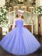 Sleeveless Floor Length Beading and Lace Zipper Little Girls Pageant Dress with Lavender