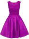 Exquisite Eggplant Purple Satin Zipper Quinceanera Dama Dress Sleeveless Mini Length Lace