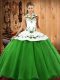 Shining Embroidery Quinceanera Gowns Green Lace Up Sleeveless Floor Length