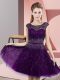 Attractive Dark Purple Empire Tulle Scoop Sleeveless Beading Knee Length Backless Prom Evening Gown