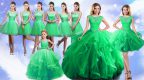 Custom Design Floor Length Green Quinceanera Gown Scoop Sleeveless Lace Up