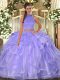 Lavender Two Pieces Organza Halter Top Sleeveless Beading and Ruffles Floor Length Side Zipper Quinceanera Gown