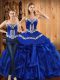 Royal Blue Sleeveless Floor Length Embroidery and Ruffles Lace Up 15th Birthday Dress